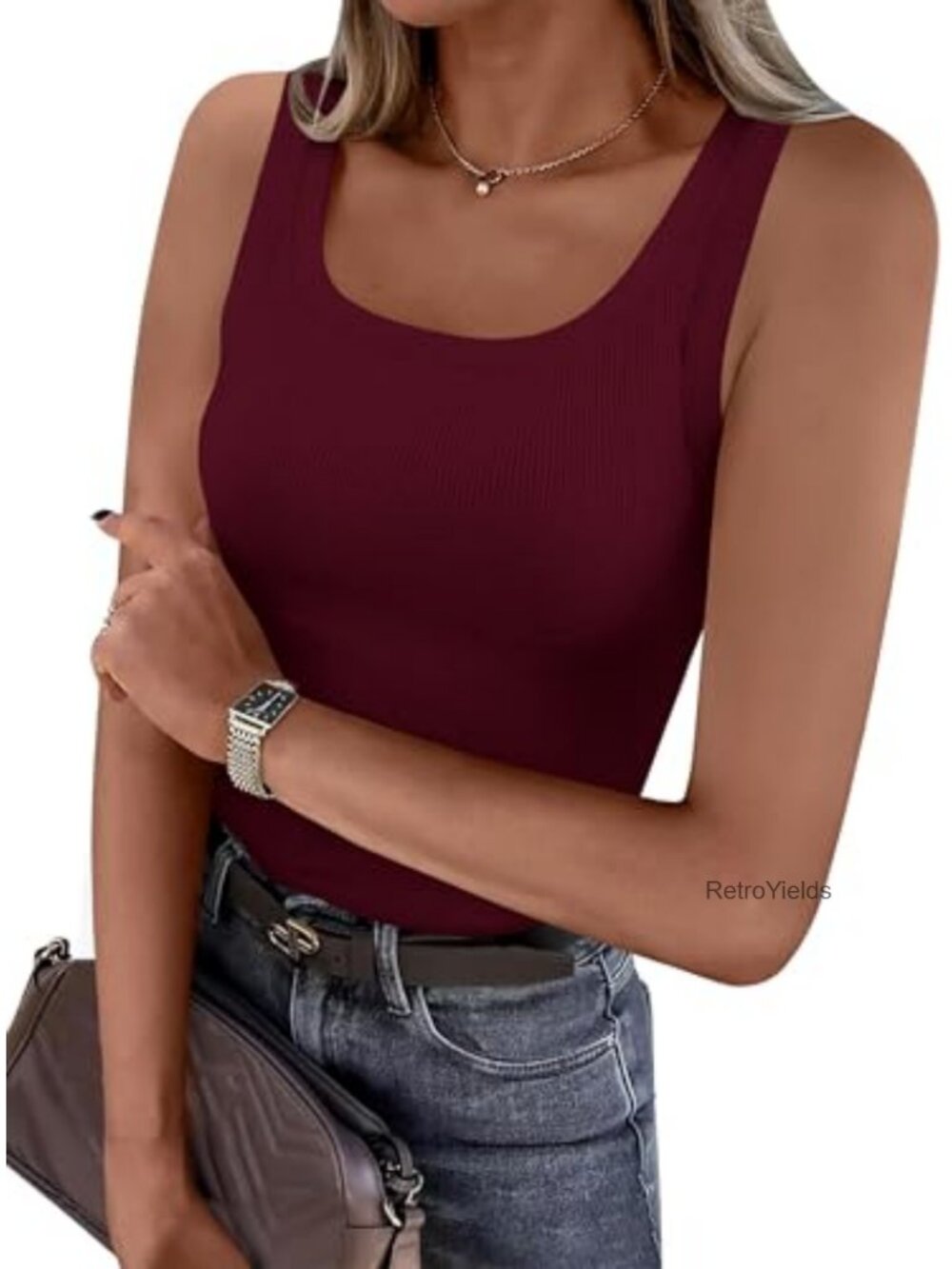 PRETTYGARDEN Womens Ribbed Knit Square Neck Slim Fit Tank Top Sleeveless